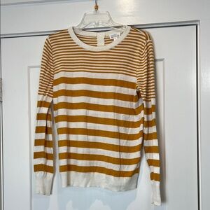 Market & Spruce Mustard and White Striped Knit lightweight sweater size large.